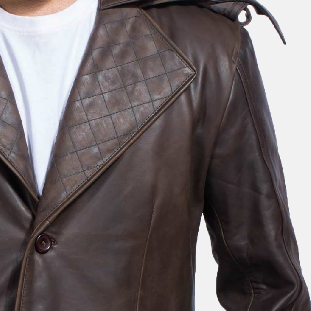 Mens Sledgehammer Brown Leather Trench Coat